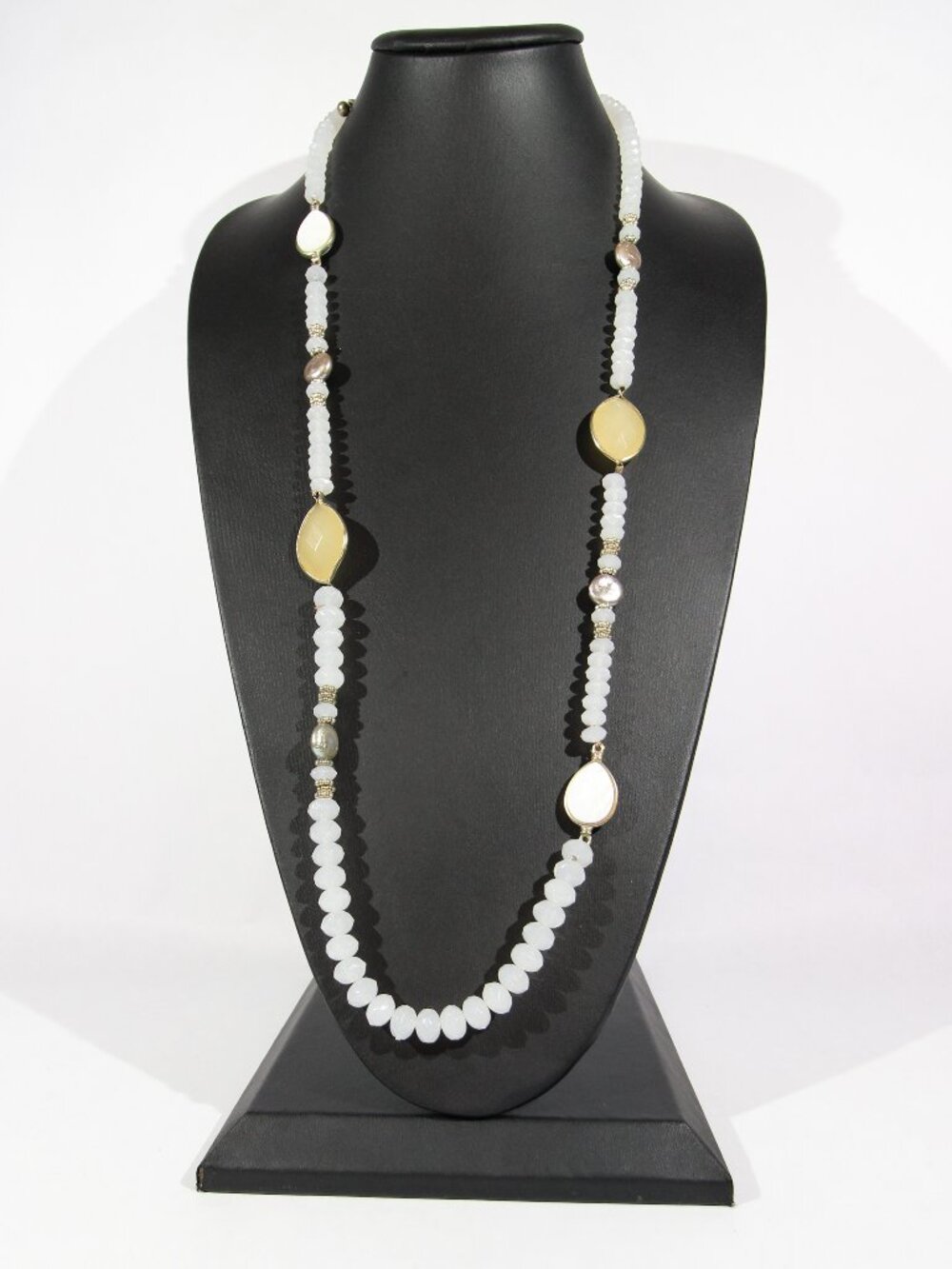 Chico's Gold-Tone White and Yellow Beaded Necklace with Faux Coin Pearls